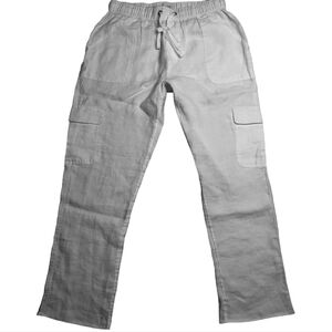 Nicole Miller NY White Linen Cargo Crop Pants SZ S